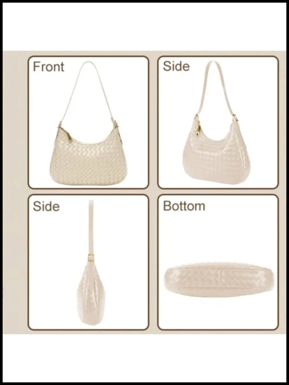 Woven Leather Crossbody Shoulder Hobo Bag with Zipper Adjustable Strap